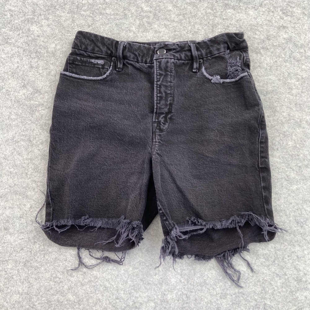 Good American Shorts Womens 6 (27x6) Black Distressed Denim Cutoff Frayed Hem